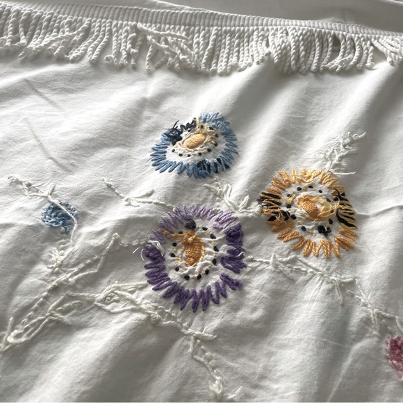 Vintage Hand Embroidered Handmade Fringe Summer Bedspread Quilts Sheet Linens - Picture 6 of 16